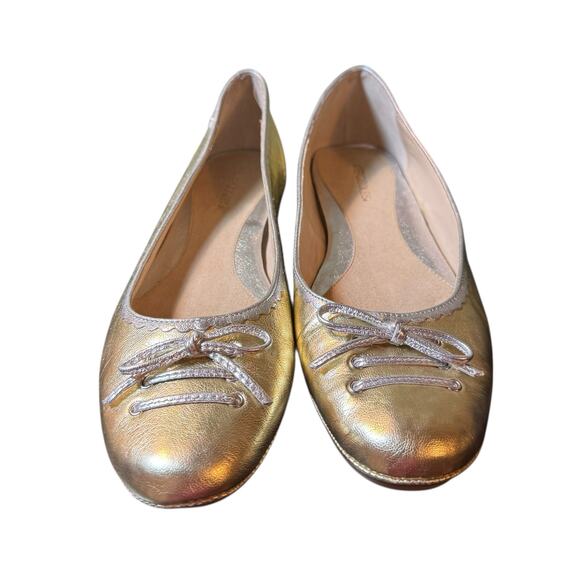 Aerosoles Size 7.5 Metallic Gold Leather Frillie Pepper Ballet Flats - Picture 1 of 7